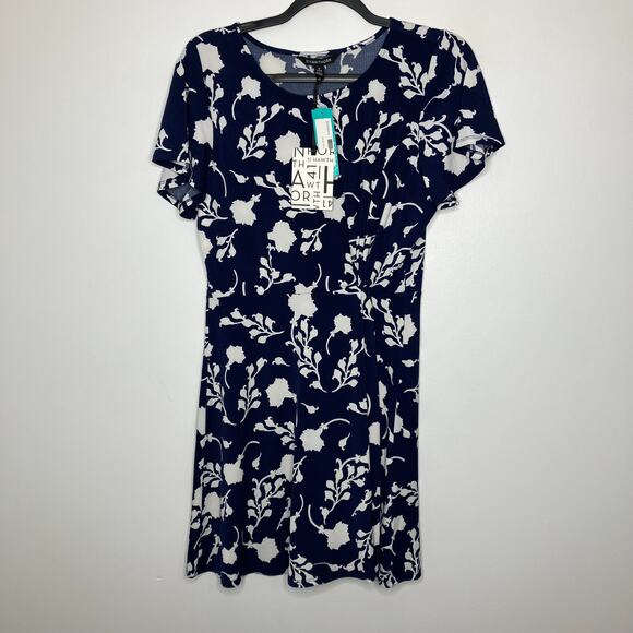 NWT 41 HAWTHORN Noella Waist Knot Dress Navy Blue Medium Petite MP - Picture 1 of 5